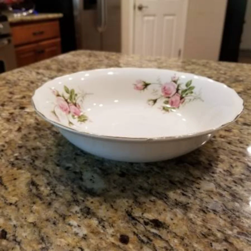1950's Canonsburg, American Beauty, Pink Rose Round Serving Bowl. 22 KT Gold.